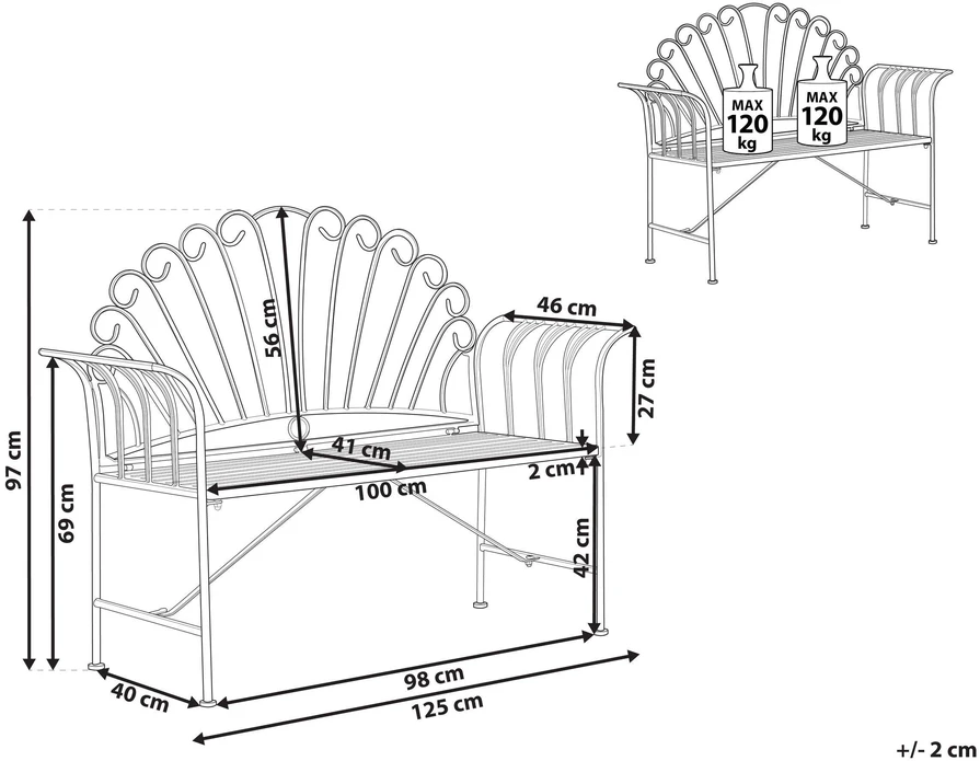 Beliani Sodo suoliukas CAVINIA 125 cm metalinis rožinis