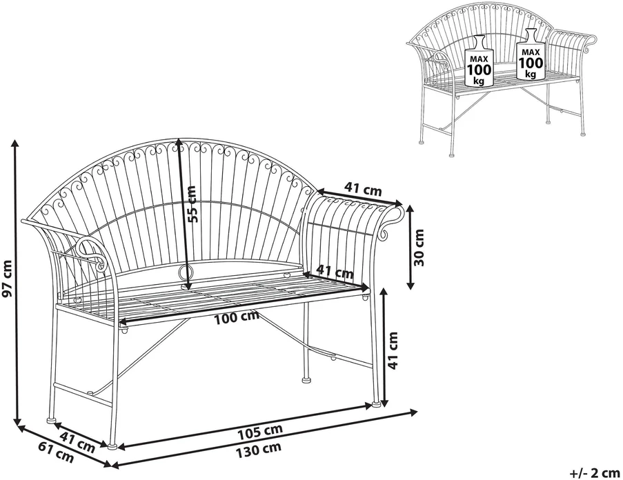 Beliani Sodo suoliukas GUALEA 130 cm metalinis, kreminės spalvos