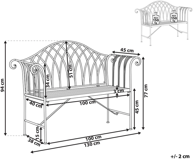 Beliani Sodo suoliukas MILAZZO 130 cm metalinis juodas