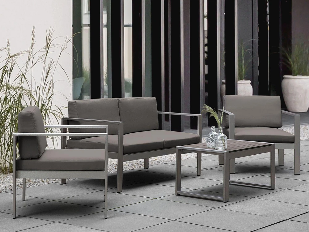 Beliani Sodo suoliukas su pagalve SALERNO 142 cm metalinis tamsiai pilkas