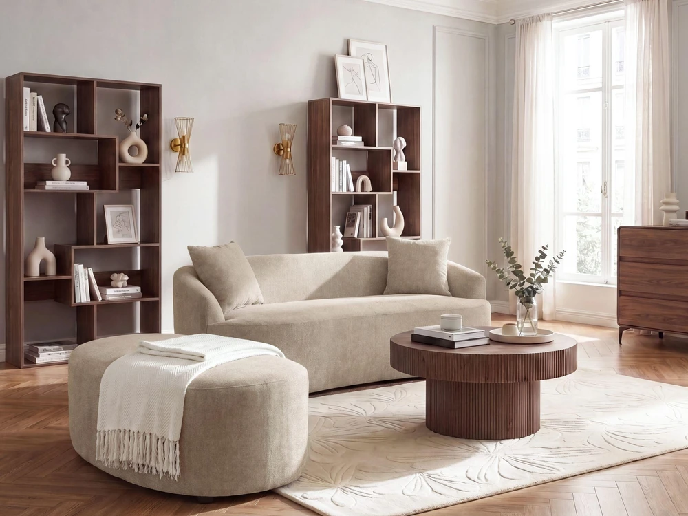 Beliani Sofa AMAL su pufu, smėlio spalvos