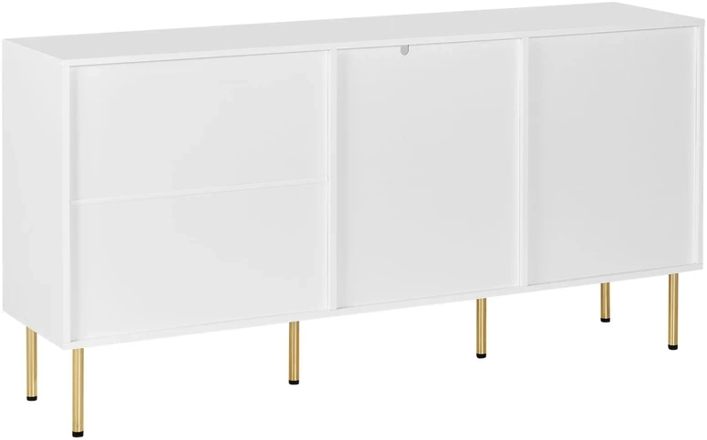 Beliani Šoninė spintelė stiklinėmis durelėmis MILORA 160 cm, balta