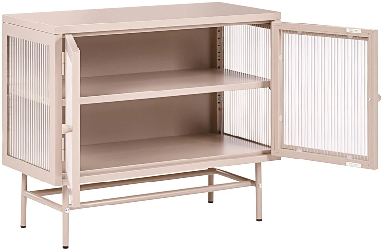 Beliani Spintelė su stiklinėmis durelėmis DEVON metalinė 77 cm, smėlio spalvos