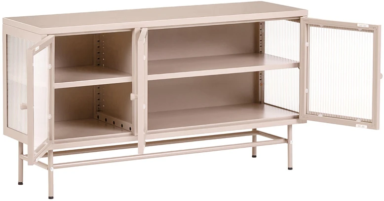 Beliani Spintelė su stiklinėmis durelėmis DEVON Metal 115 cm, smėlio spalvos