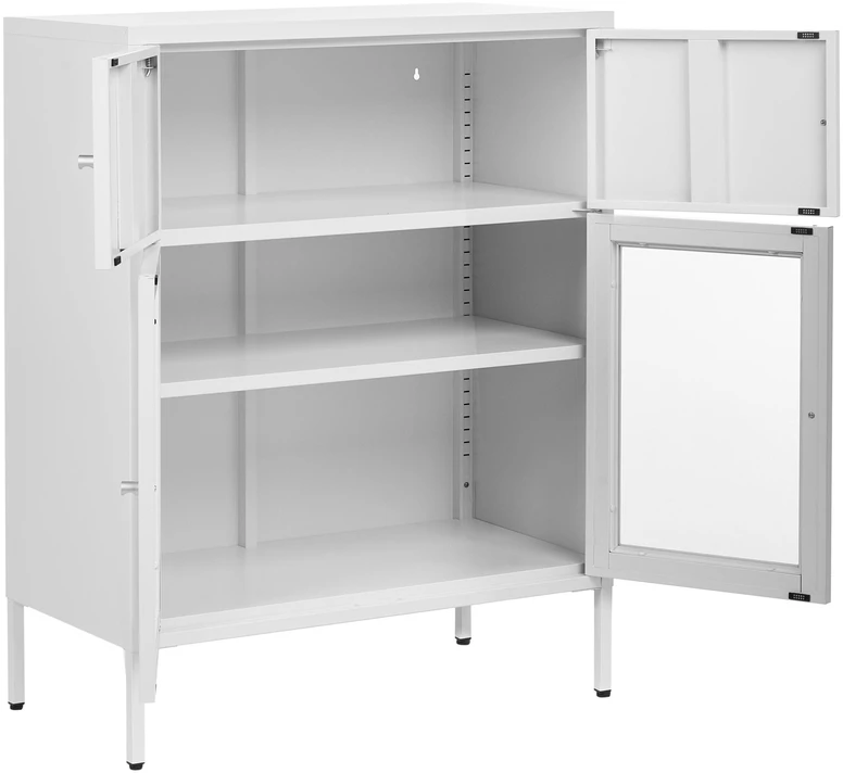 Beliani Spintelė su stiklinėmis durelėmis ESHOLT metalinė 80 cm, balta