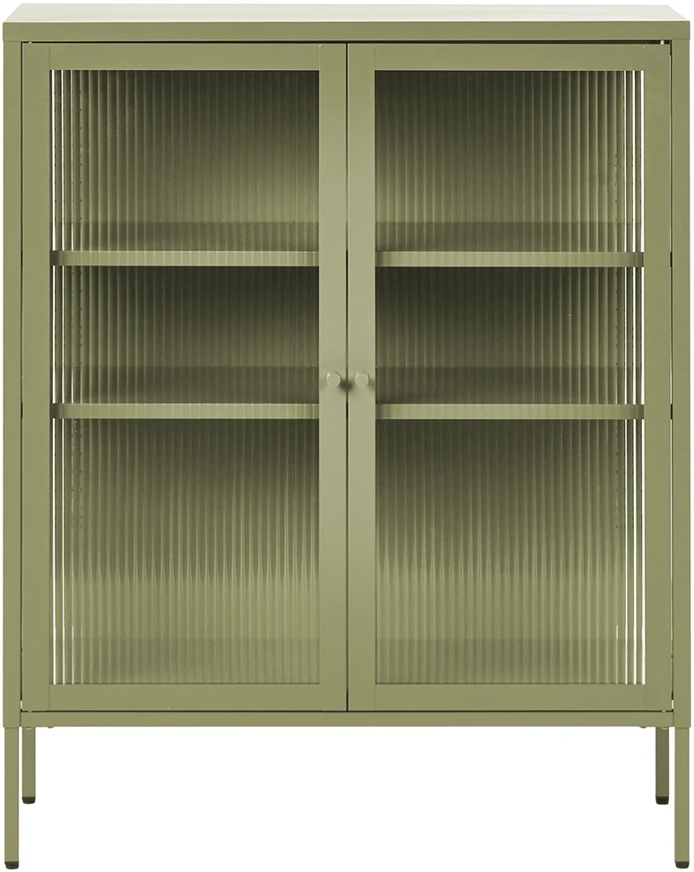 Beliani Spintelė su stiklinėmis durelėmis LERRYN metalinė 90 cm žalia