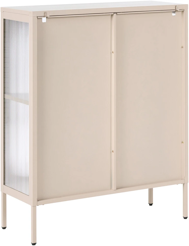 Beliani Spintelė su stiklinėmis durelėmis SARRE metalinė 90 cm smėlio spalvos