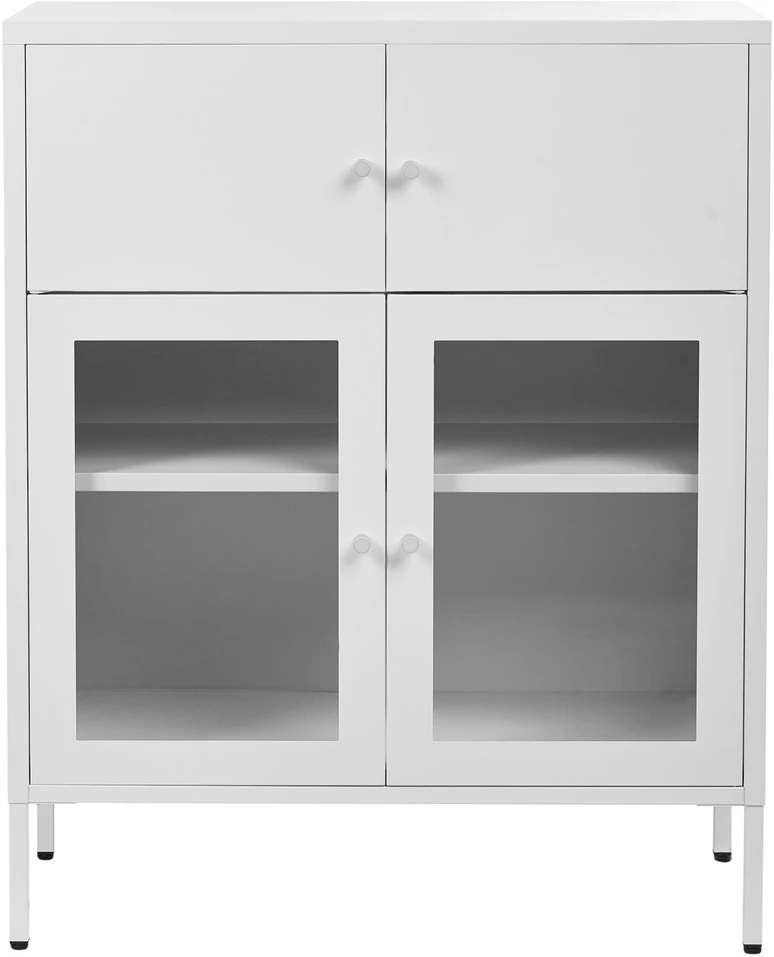 Beliani Spintelė su stiklinėmis durelėmis ESHOLT metalinė 80 cm, balta