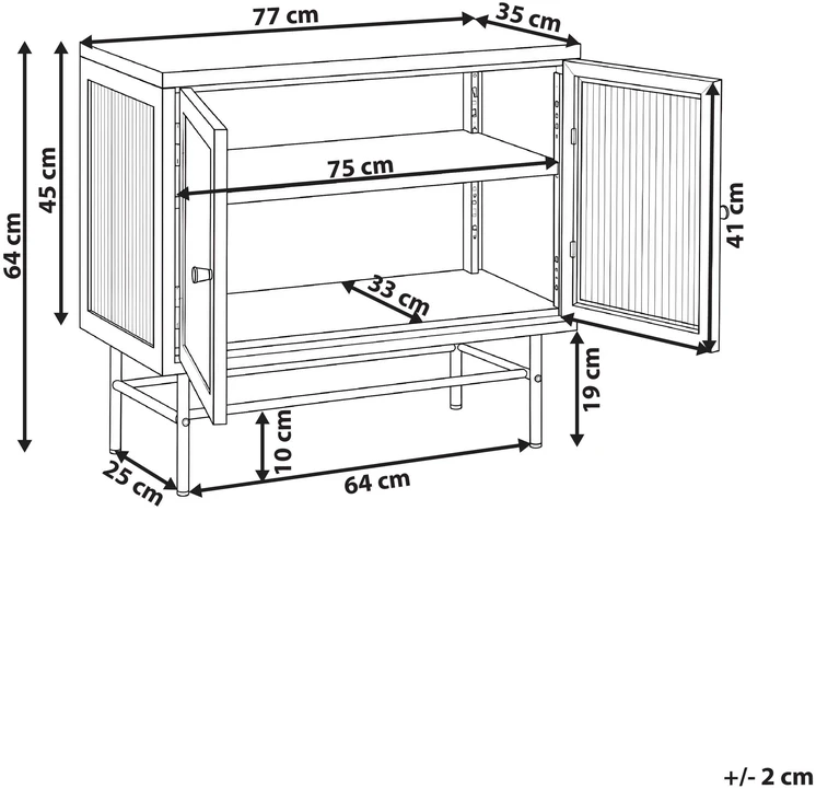 Beliani Spintelė su stiklinėmis durelėmis DEVON Metal 77 cm juoda