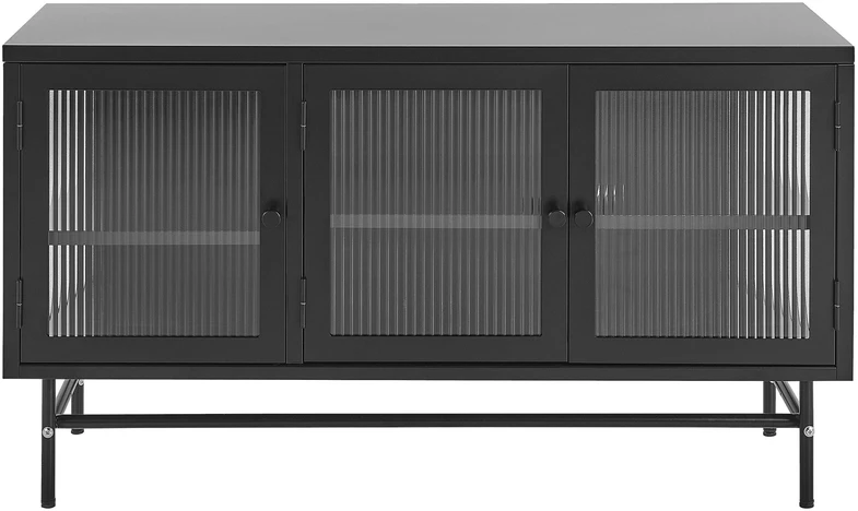Beliani Spintelė su stiklinėmis durelėmis DEVON metalinė 115 cm, juoda