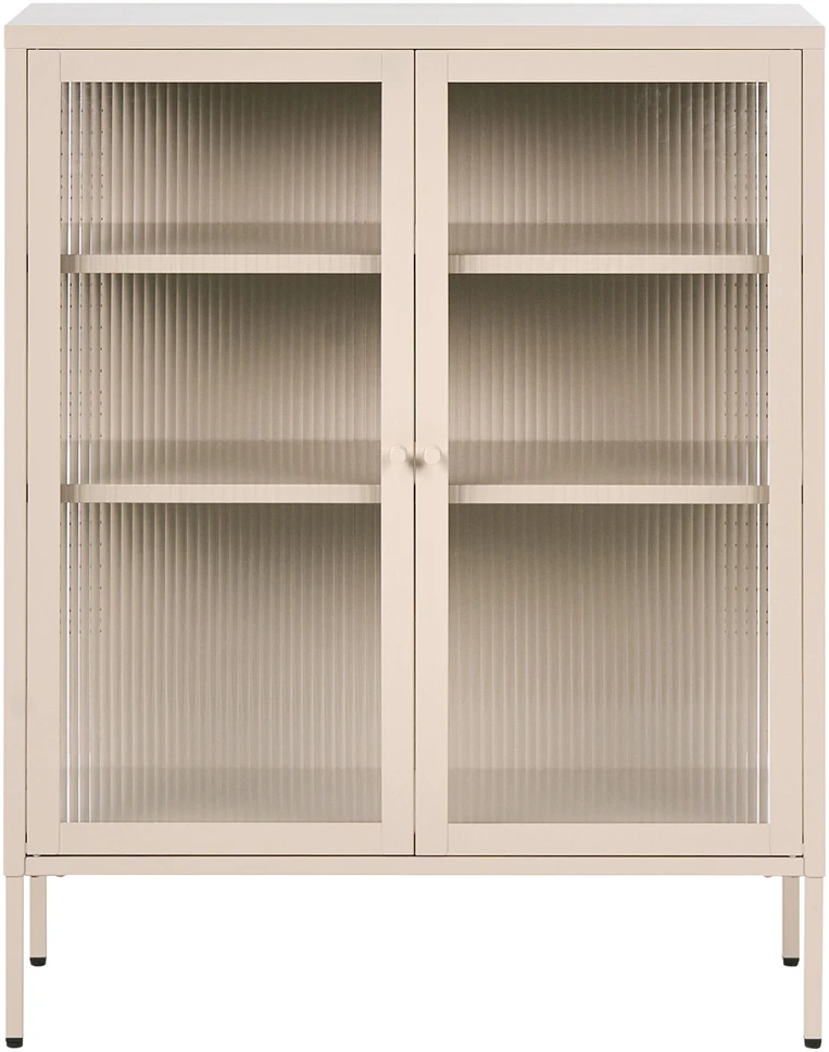 Beliani Spintelė su stiklinėmis durelėmis LERRYN Metal 90 cm smėlio spalvos