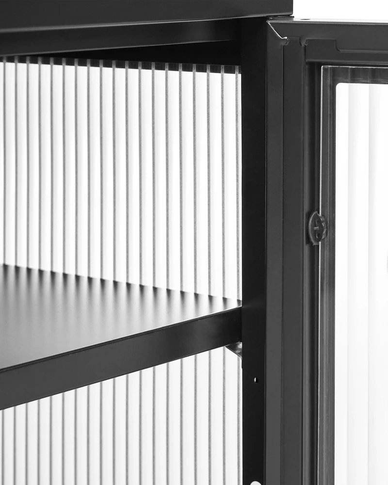 Beliani Spintelė su stiklinėmis durelėmis LERRYN Metal 90 cm juoda