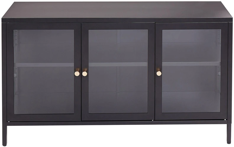 Beliani Spintelė su stiklinėmis durelėmis NEWPORT metalinė 115 cm, juoda