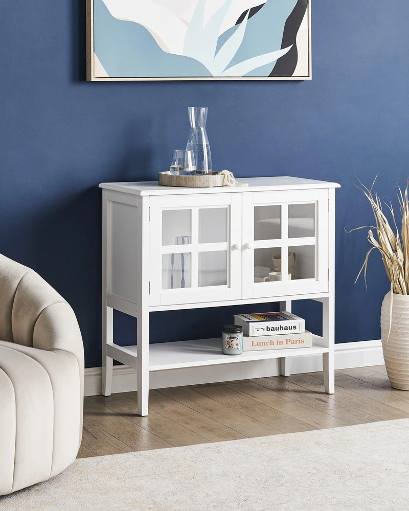 Beliani Spintelė su stiklinėmis durelėmis ir lentyna INLET 80 cm, balta