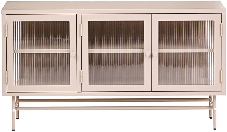 Beliani Spintelė su stiklinėmis durelėmis DEVON Metal 115 cm, smėlio spalvos