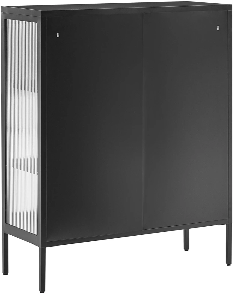 Beliani Spintelė su stiklinėmis durelėmis LERRYN Metal 90 cm juoda