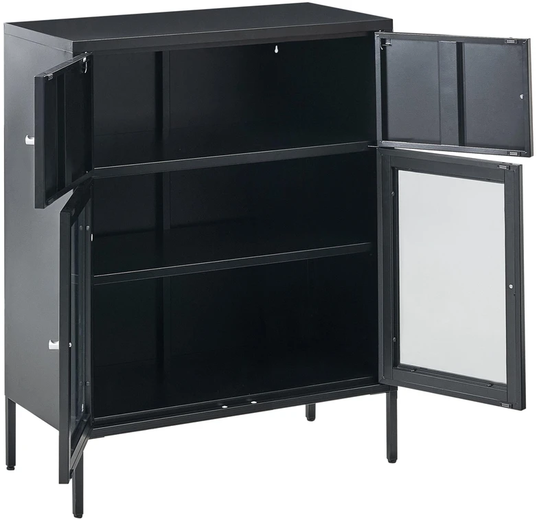 Beliani Spintelė su stiklinėmis durelėmis ESHOLT metalinė 80 cm juoda