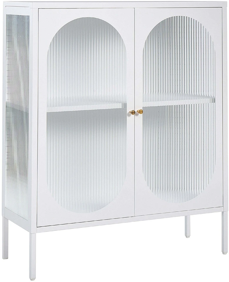 Beliani Spintelė su stiklinėmis durelėmis SARRE metalinė 90 cm balta