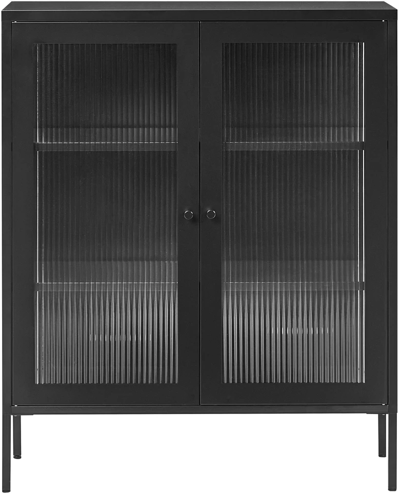 Beliani Spintelė su stiklinėmis durelėmis LERRYN Metal 90 cm juoda