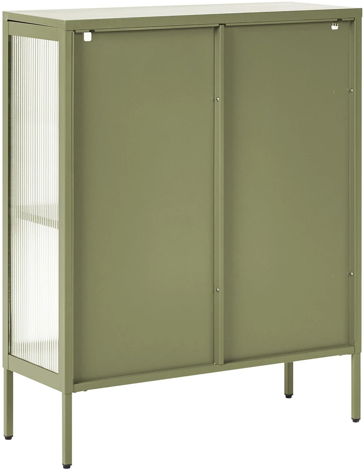 Beliani Spintelė su stiklinėmis durelėmis SARRE, metalinė, 90 cm, žalia