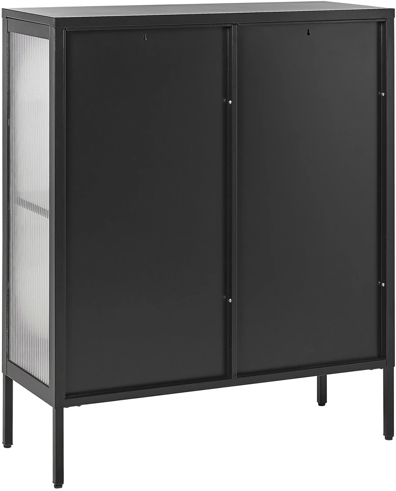 Beliani Spintelė su stiklinėmis durelėmis SARRE metalinė 90 cm juoda