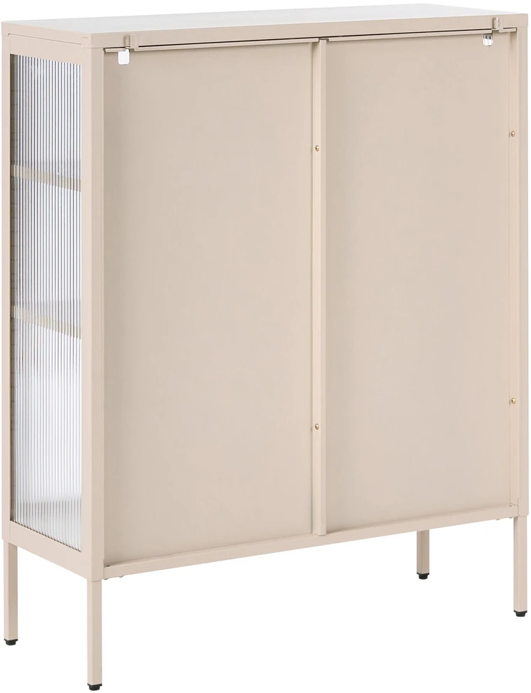 Beliani Spintelė su stiklinėmis durelėmis LERRYN Metal 90 cm smėlio spalvos
