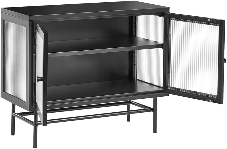 Beliani Spintelė su stiklinėmis durelėmis DEVON Metal 77 cm juoda