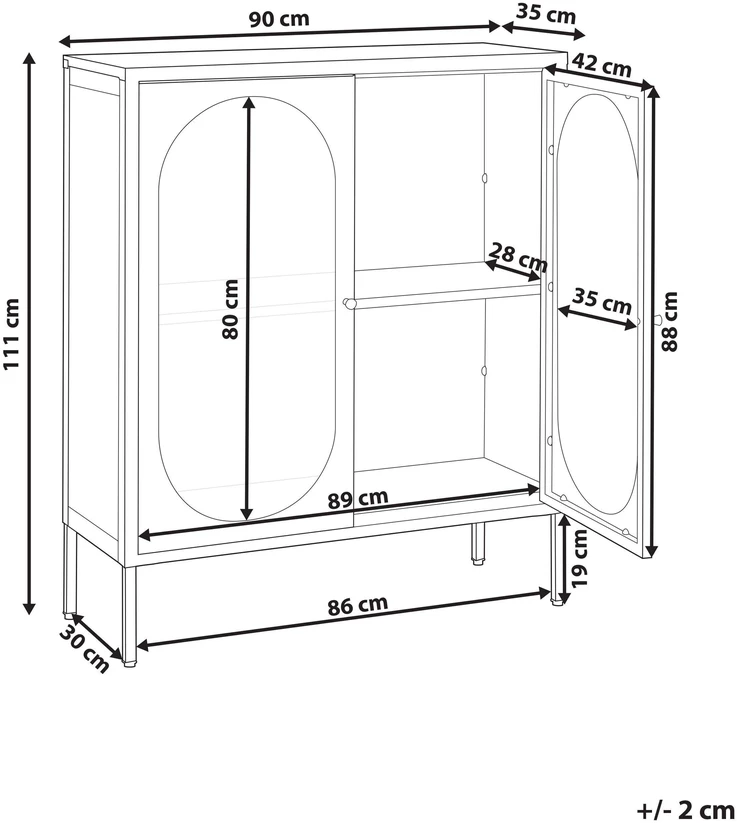 Beliani Spintelė su stiklinėmis durelėmis SARRE metalinė 90 cm juoda