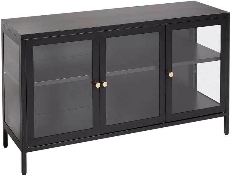 Beliani Spintelė su stiklinėmis durelėmis NEWPORT metalinė 115 cm, juoda