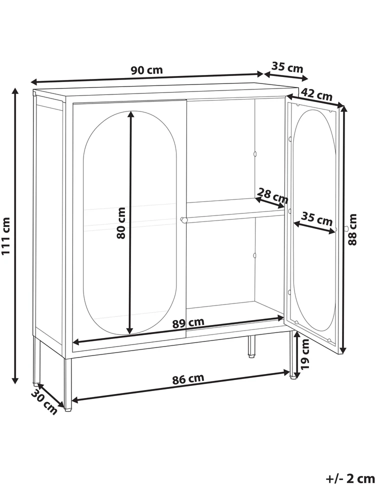 Beliani Spintelė su stiklinėmis durelėmis SARRE metalinė 90 cm smėlio spalvos