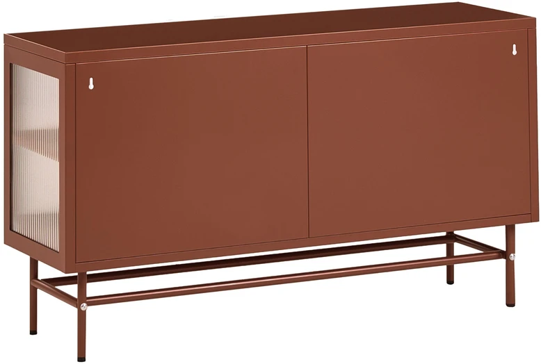Beliani Spintelė su stiklinėmis durelėmis DEVON Metal 115 cm, auksinė ruda