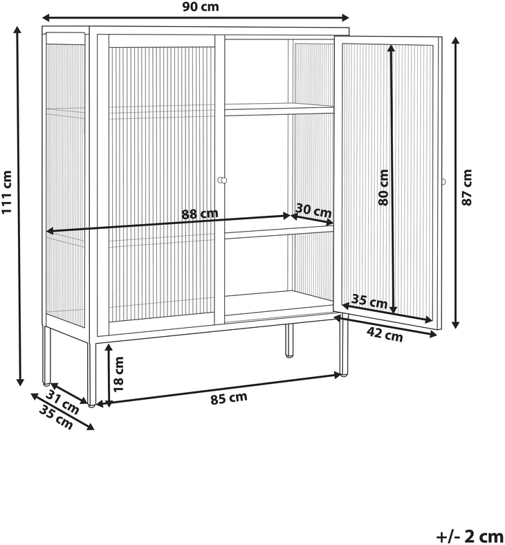 Beliani Spintelė su stiklinėmis durelėmis LERRYN Metal 90 cm juoda
