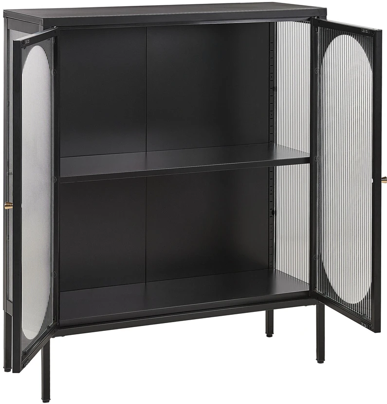 Beliani Spintelė su stiklinėmis durelėmis SARRE metalinė 90 cm juoda