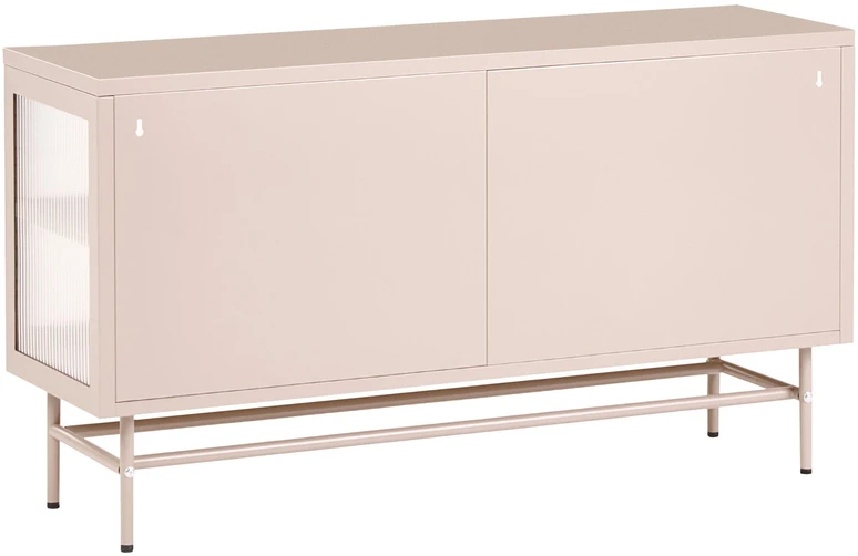 Beliani Spintelė su stiklinėmis durelėmis DEVON Metal 115 cm, smėlio spalvos