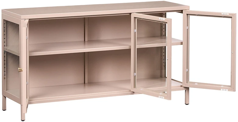 Beliani Spintelė su stiklinėmis durelėmis NEWPORT metalinė 115 cm smėlio spalvos