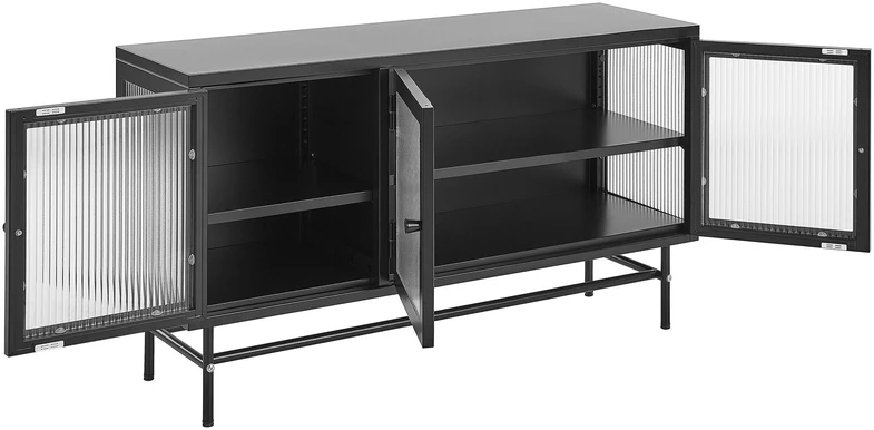 Beliani Spintelė su stiklinėmis durelėmis DEVON metalinė 115 cm, juoda