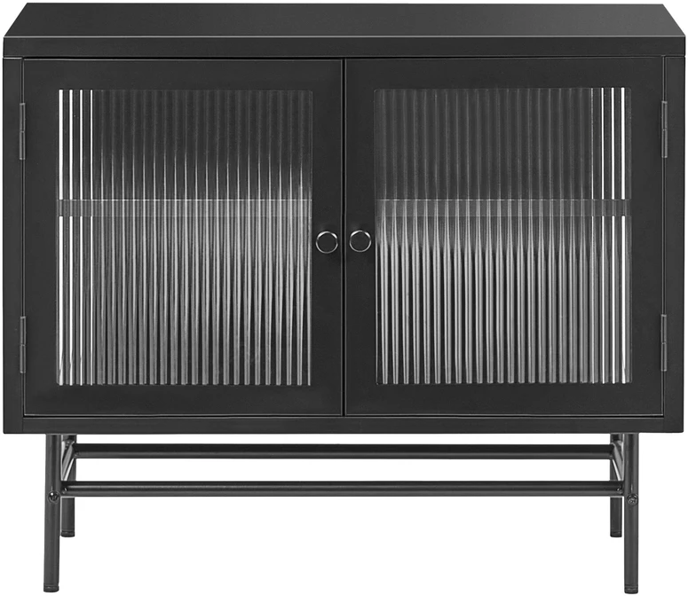 Beliani Spintelė su stiklinėmis durelėmis DEVON Metal 77 cm juoda