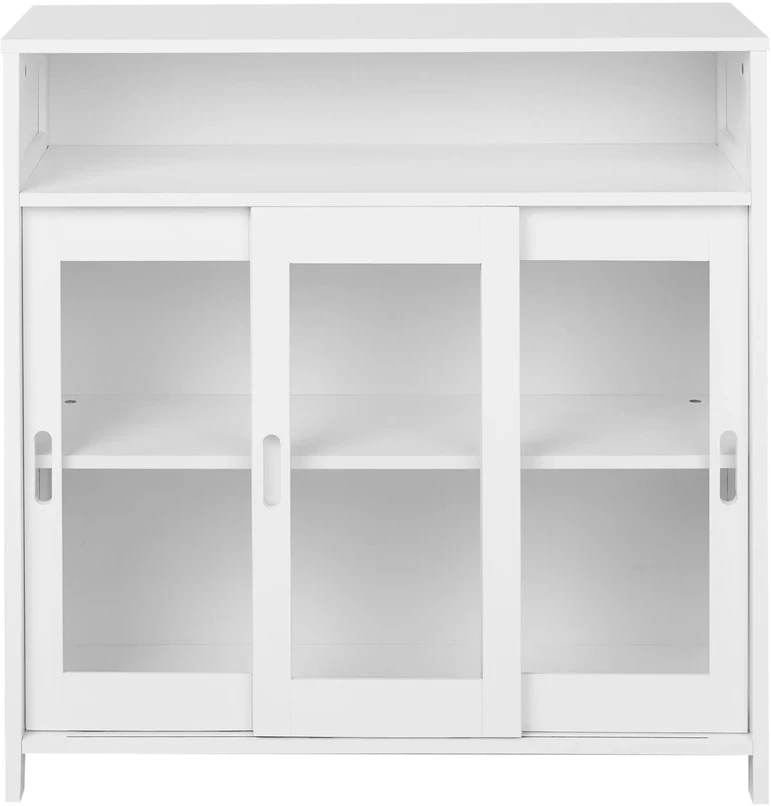 Beliani Spintelė su stiklinėmis durimis CRABTREE 86 cm balta