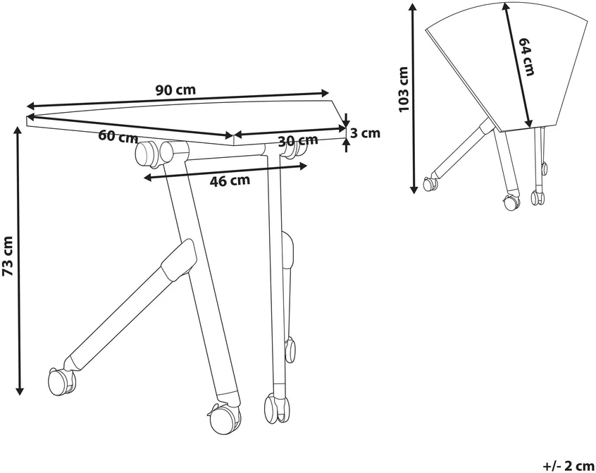 Beliani Sulankstomas kampinis rašomasis stalas BENDI rudas 90 cm 64 cm