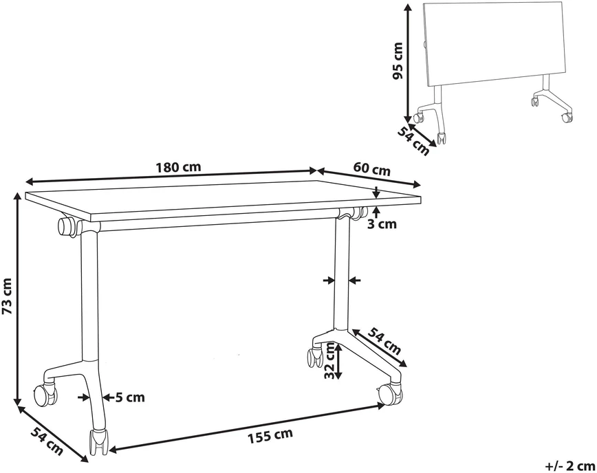 Beliani Sulankstomas rašomasis stalas CAVI, šviesiai rudas, 180 cm x 60 cm, su ratukais