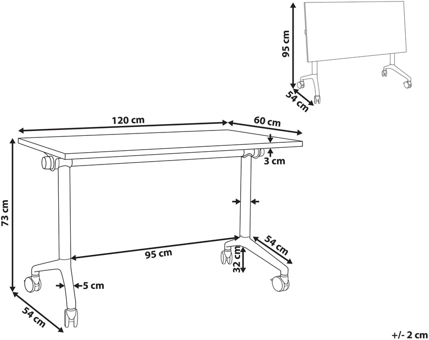 Beliani Sulankstomas rašomasis stalas CAVI baltas 120 cm 60 cm su ratukais