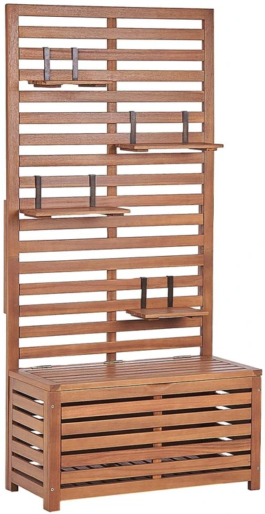 Beliani Suoliukas-dėžė su lentynomis MATINO, akacijos mediena, 170 cm, 80 cm, rudos spalvos