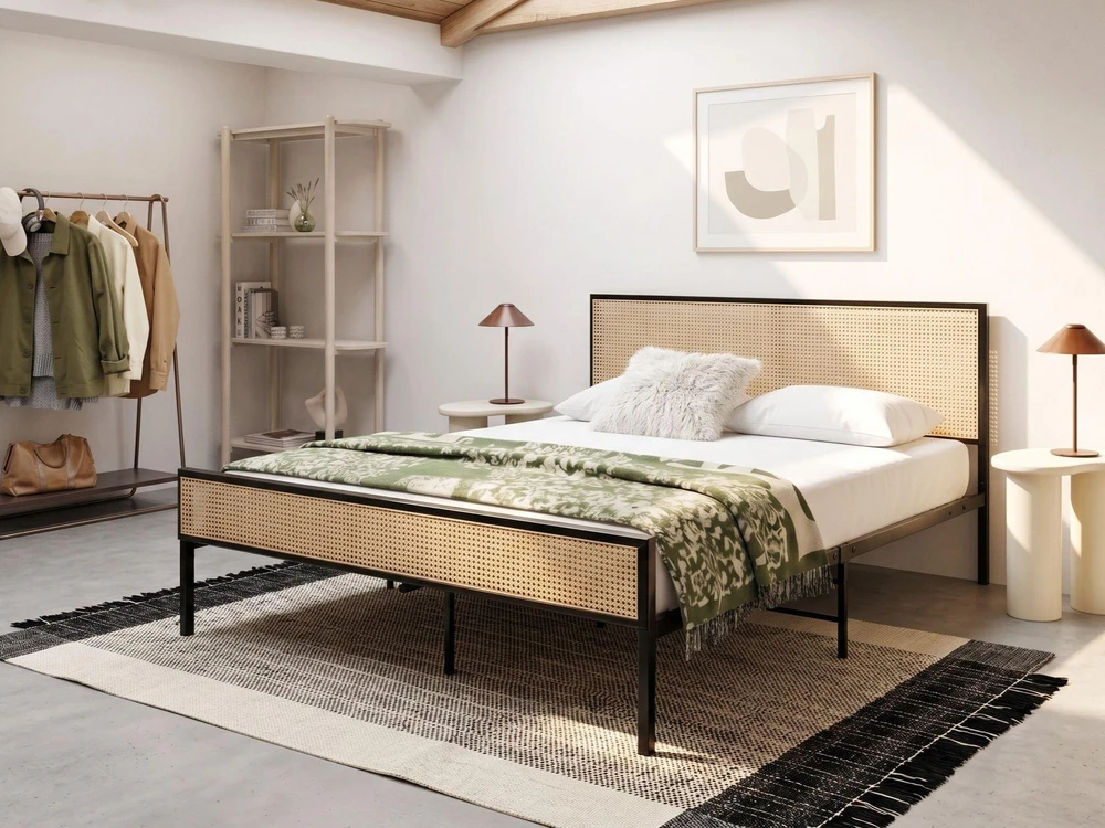 Beliani Technorattano lova AVANTON 140 x 200 cm juoda