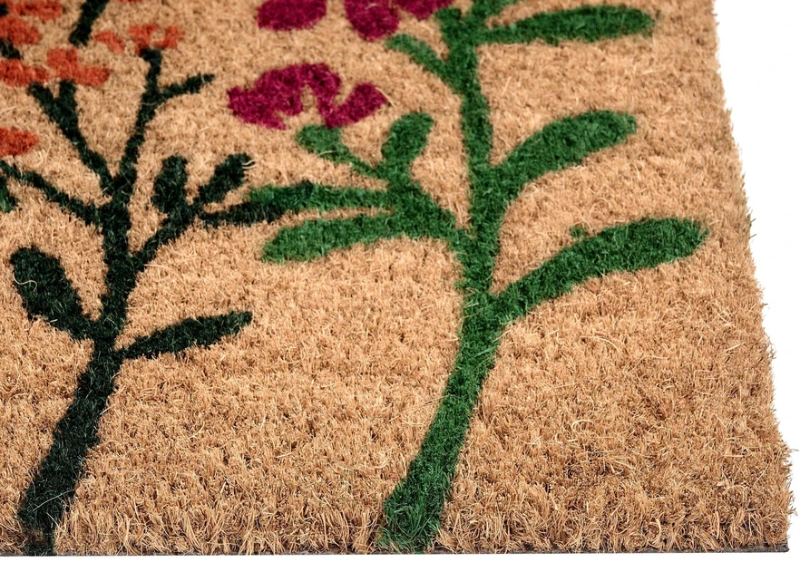 Beliani TEKKONA natūralios spalvos durų kilimėlis, 45 × 75 cm, gėlės, kokosinis pluoštas
