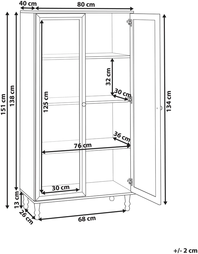 Beliani Tingledale vitrina su stiklinėmis durelėmis 80 cm balta