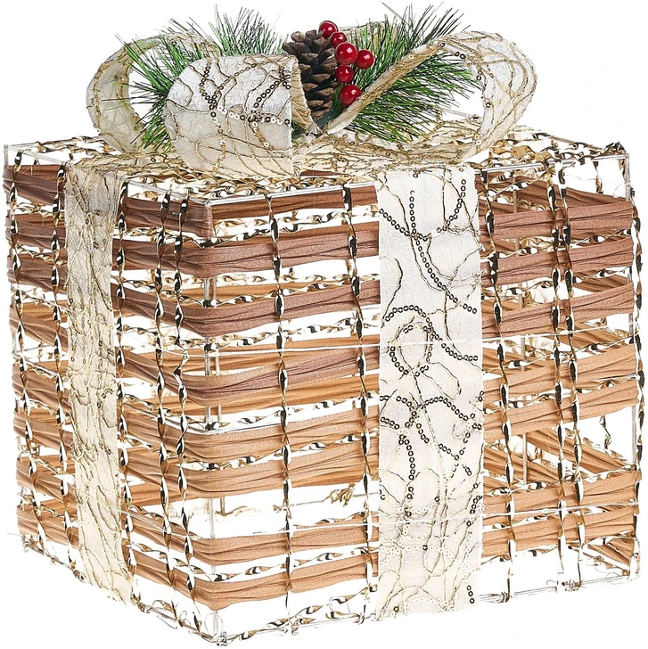 Beliani TISSO 3 LED kalėdinių dekoracijų rinkinys Kalėdinės dovanos 20/25/30 cm rudas