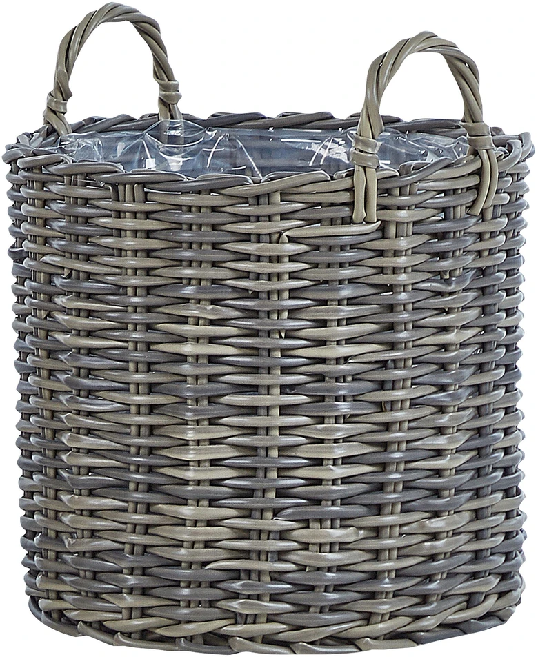 Beliani Trijų gėlių krepšelių rinkinys NIKITI 29/35/40 cm smėlio ir pilkos spalvos technorotangas