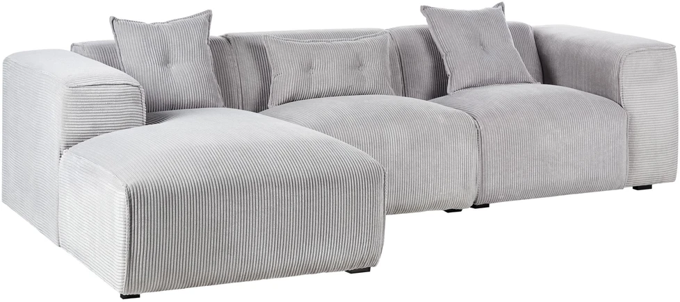 Beliani Trijų vietų kampinė sofa DOLVA, velvetas, šviesiai pilka, dešininė