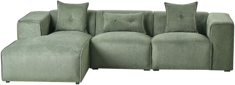 Beliani Trijų vietų kampinė sofa DOLVA, šenilinis audinys, tamsiai žalia, dešininė