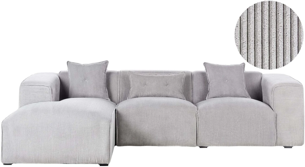 Beliani Trijų vietų kampinė sofa DOLVA, velvetas, šviesiai pilka, dešininė